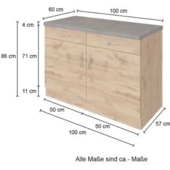 Held Möbel Unterschrank Sorrento 100x85x60 Cm 2 Schub. 1 EL-B. Wotan.-Graf. -Küchenbedarf Geschäft 853805 11016600 4