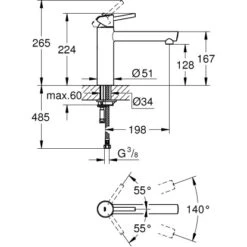 Grohe Einhand-Küchenarmatur Concetto Supersteel -Küchenbedarf Geschäft ltischbatterie mazeichnung 1